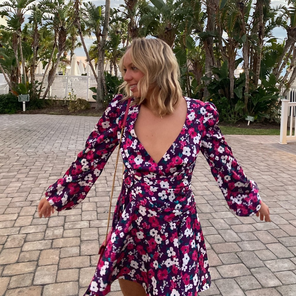 For Love And Lemons Pink and Purple Floral Long Sleeve Dress